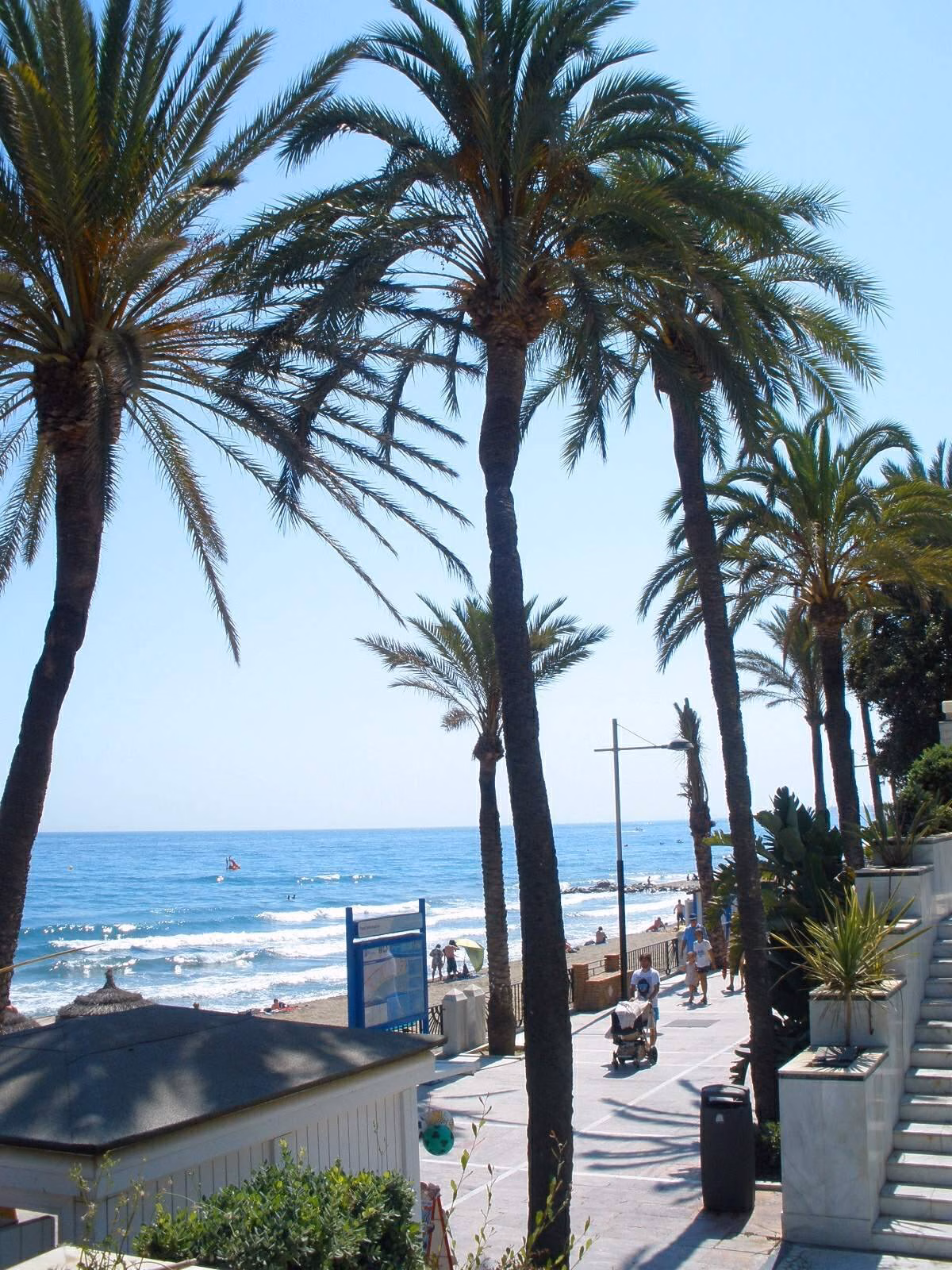 The Paseo Marítimo, Marbella's seafront promenade, in Januar